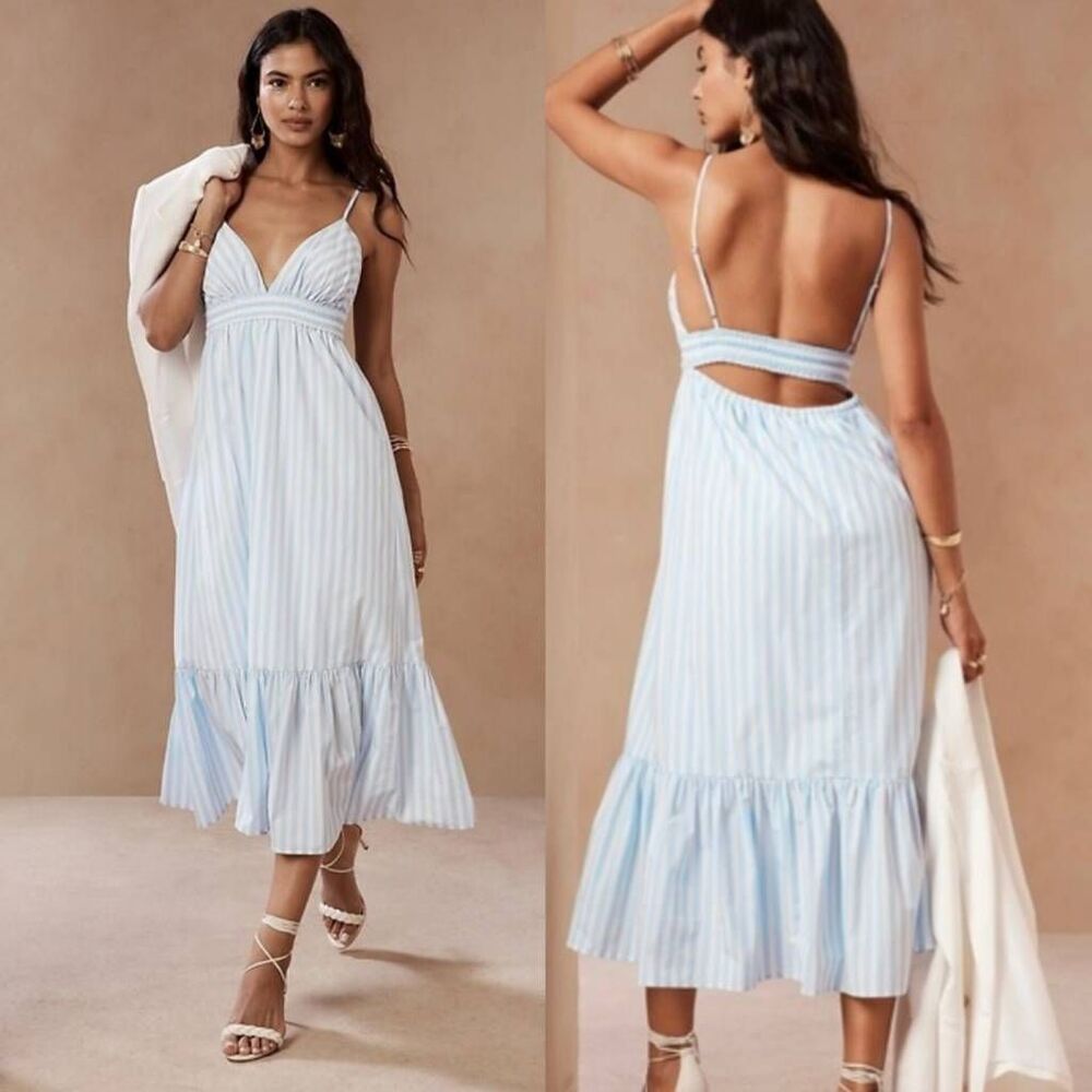 Banana Republic Light Blue and White Striped Midi Dress